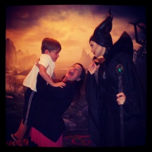 Jill Amery with her son and Maleficent
