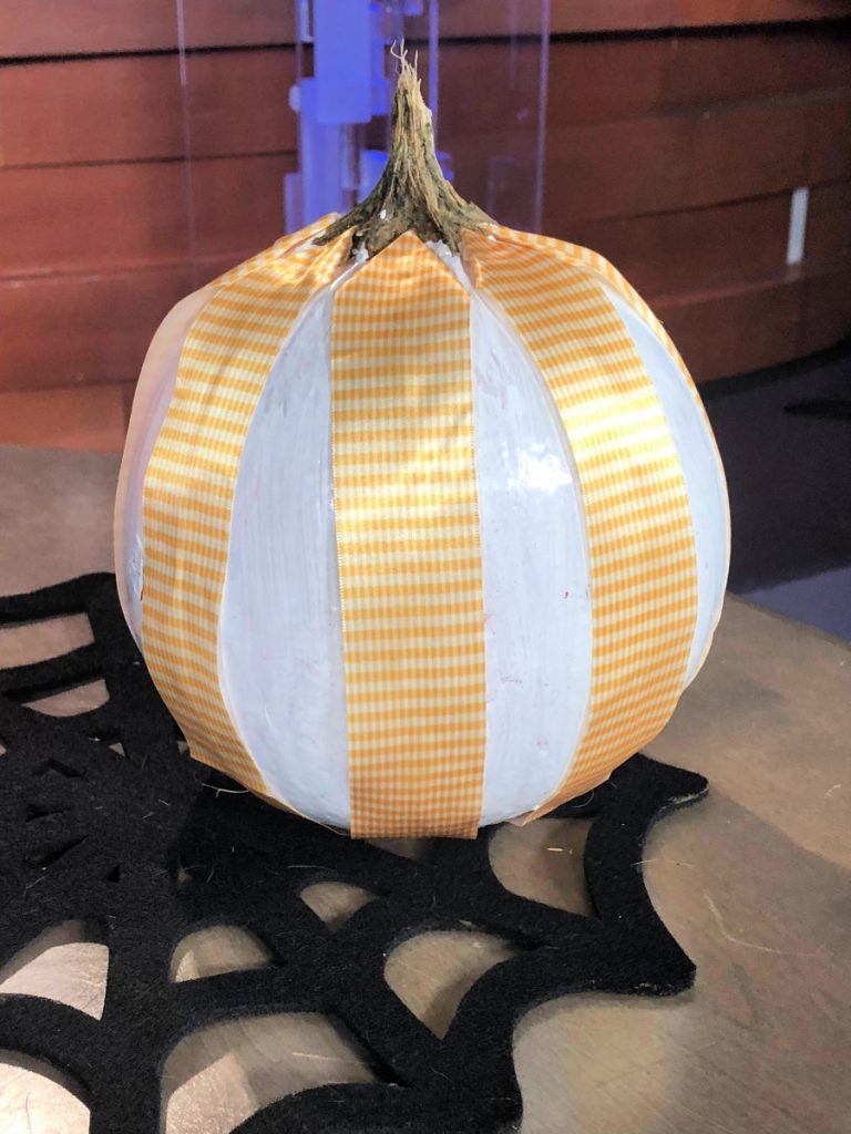 White Painted Pumpkin with Ribbons