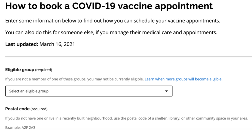 Toronto Vaccine Website