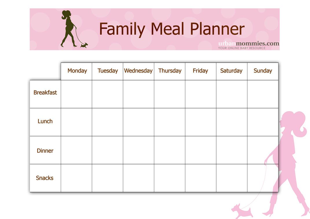 family meal planner urban mommies meal planning calender