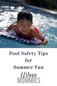 kid playing in pool with the text pool safety tips for summer fun