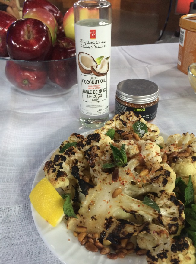Harissa Cauliflower Steaks with Coconut Oil, Pine nuts and Mint