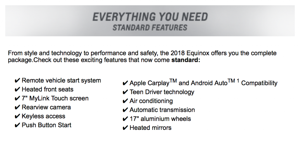 2018 Equinox Standard Features