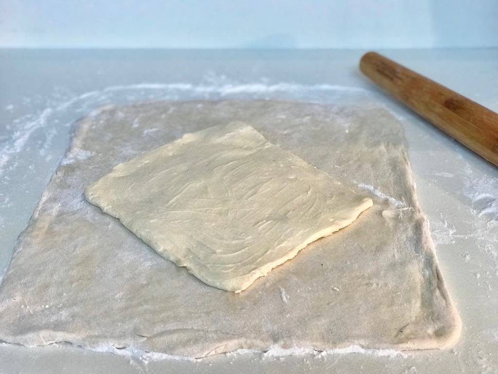 mushroom stroganoff puff pastry dough rolled out