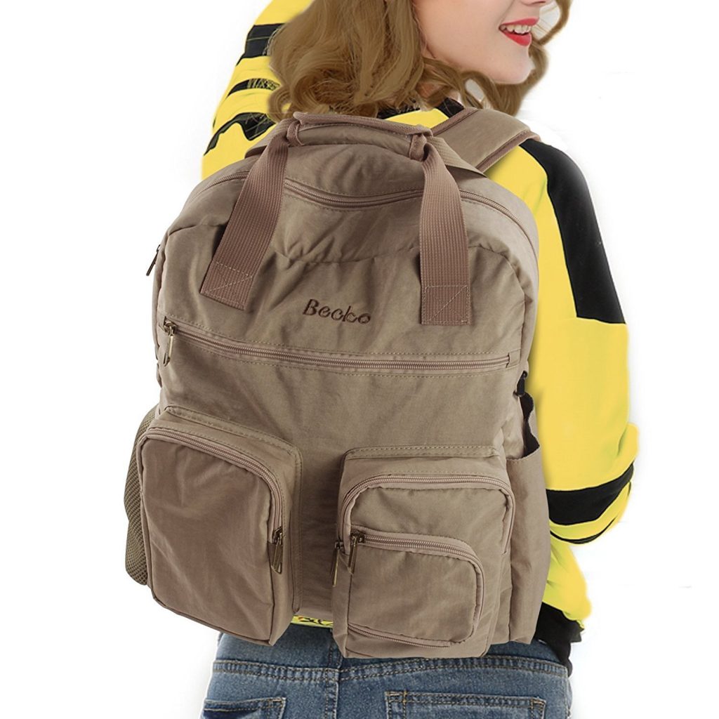 Woman wearing Becko diaper backpack 